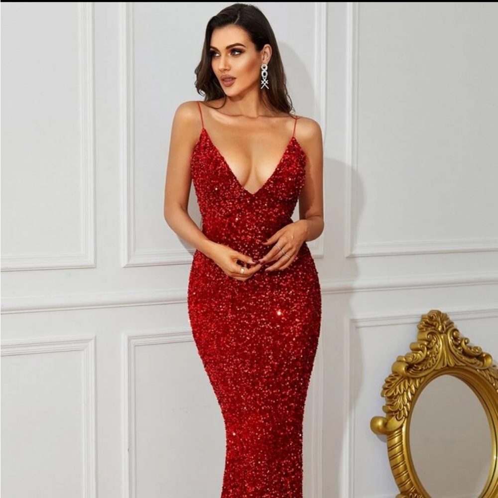 Red sparkly gown